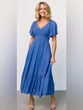 Baltic Born Blue V-Neck Flutter Sleeve Maxi Dress